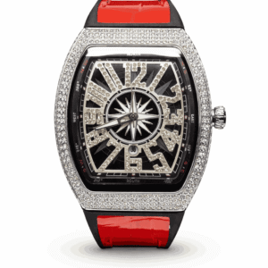 FM Diamond Watch – Red Edition front view black dial