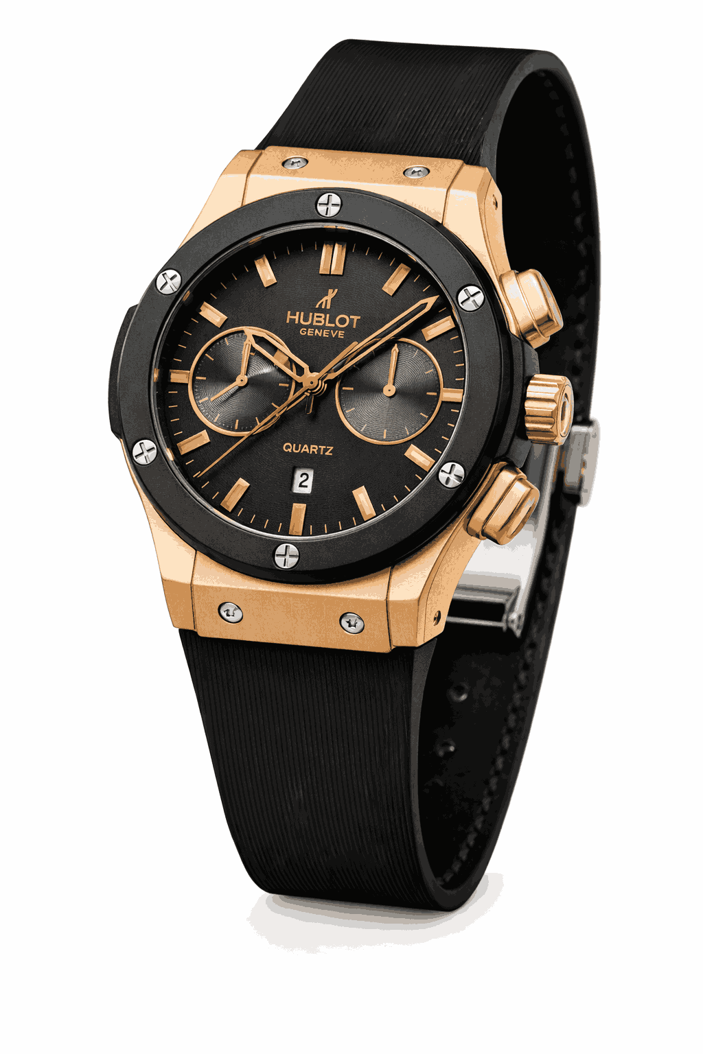 Hublot Black Dial Rose Gold Case 45 degree angle