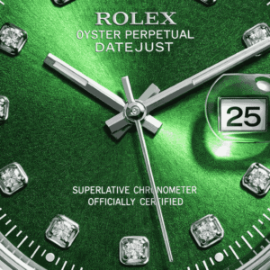 Macro close up of green watch dial