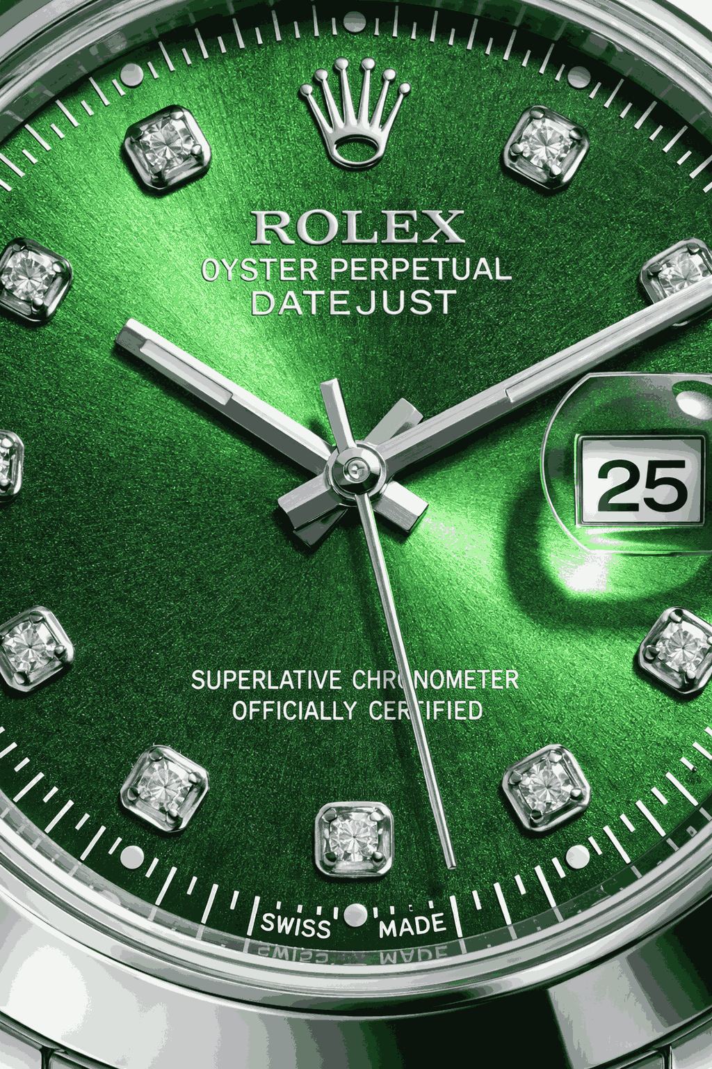 Macro close up of green watch dial