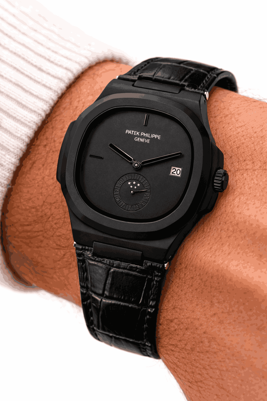 Luxury style all black wristwatch worn