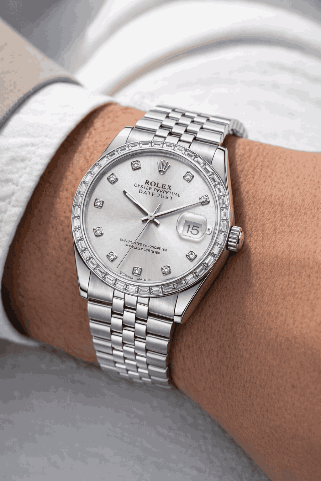 Rolex Diamond white Dial wrist-natural