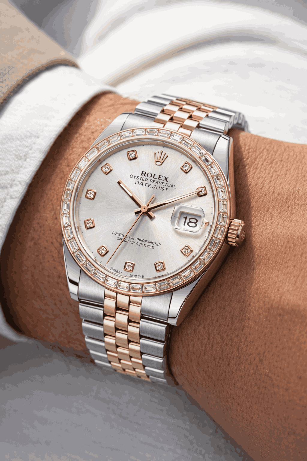 Rolex Diamond Silver Dial watch-on-wrist