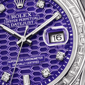 Macro close up of textured purple watch dial