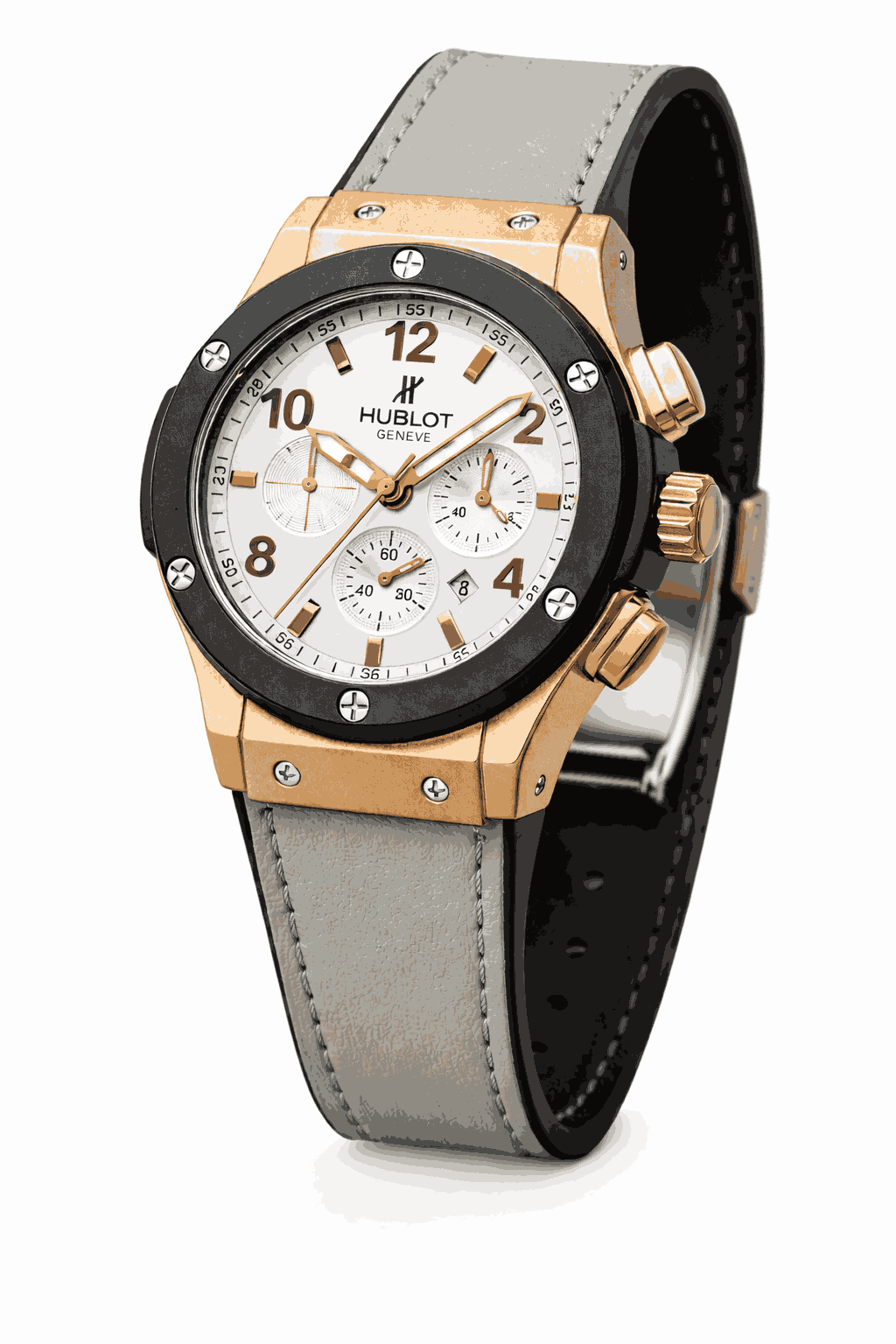 Chronograph wristwatch shown at 45 degree angle