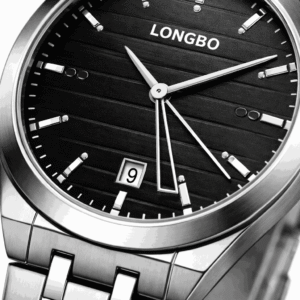 Black lined watch dial macro