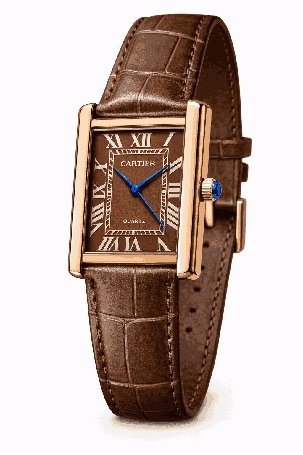 Cartier Tank luxury brown dial angled view