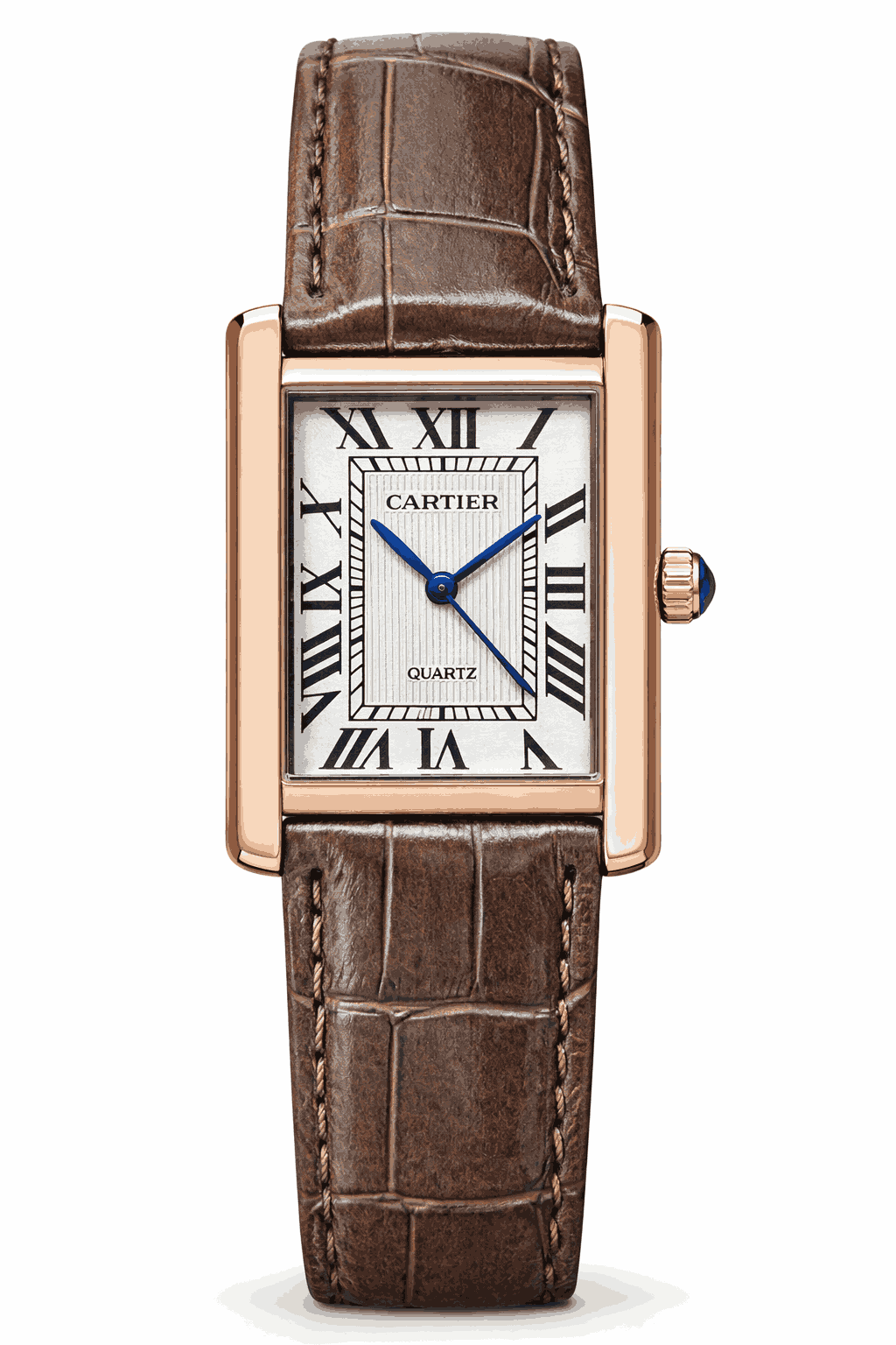 Cartier Tank rose gold leather strap front view