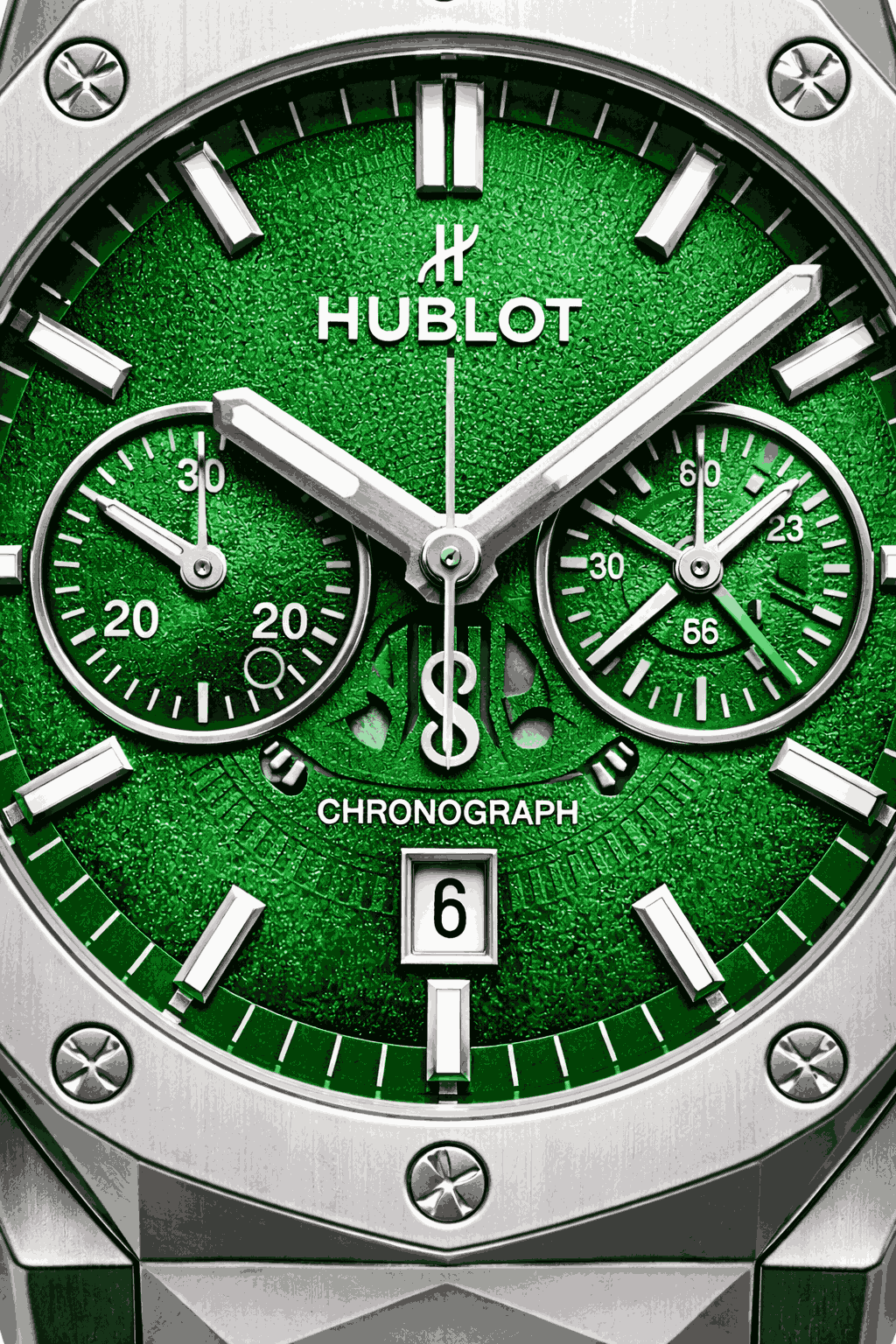 Hublot green skeleton dial close up macro detail