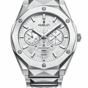 Hublot silver chronograph stainless steel front view