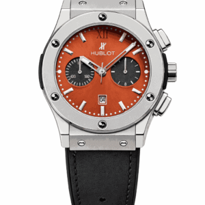 Orange dial chronograph front view