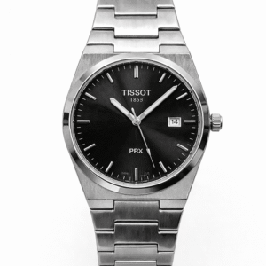Tissot PRX 1853 black dial stainless steel front view