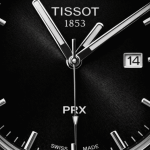 Tissot PRX 1853 black dial close up macro view