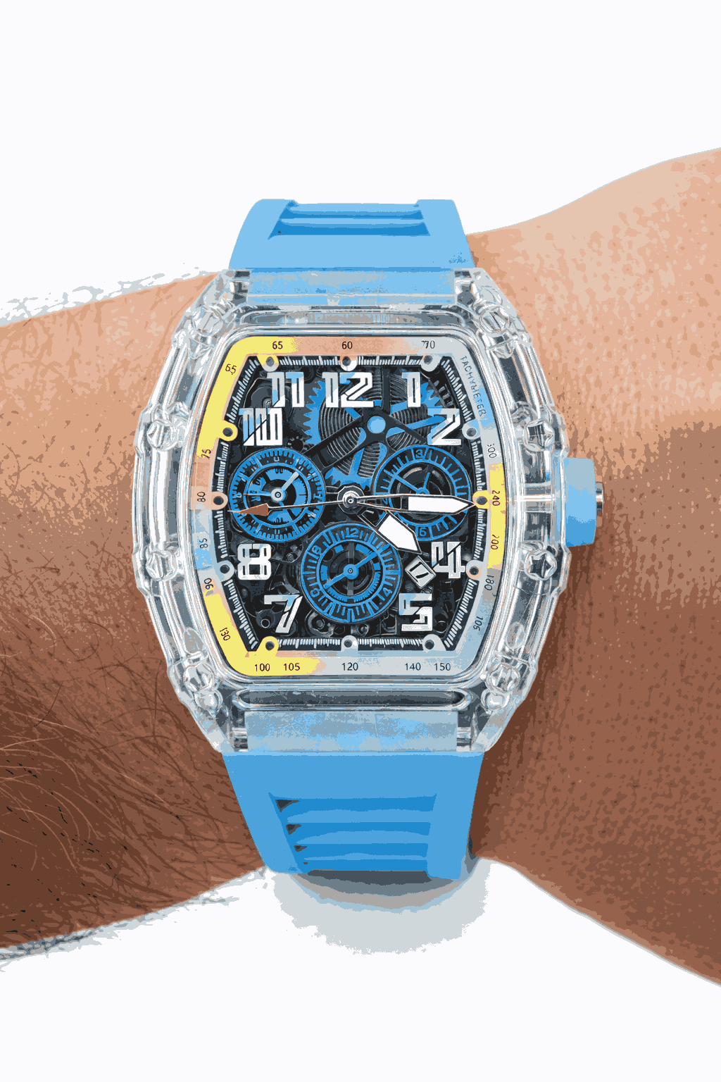 Richard Mille Skeleton Blue Dial watch worn look
