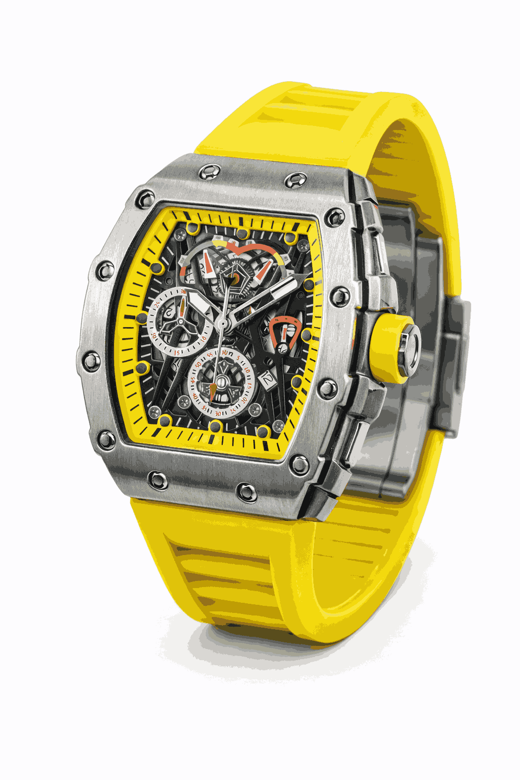 Square skeleton watch angled