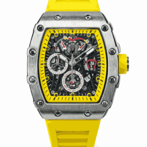 Yellow strap skeleton watch front